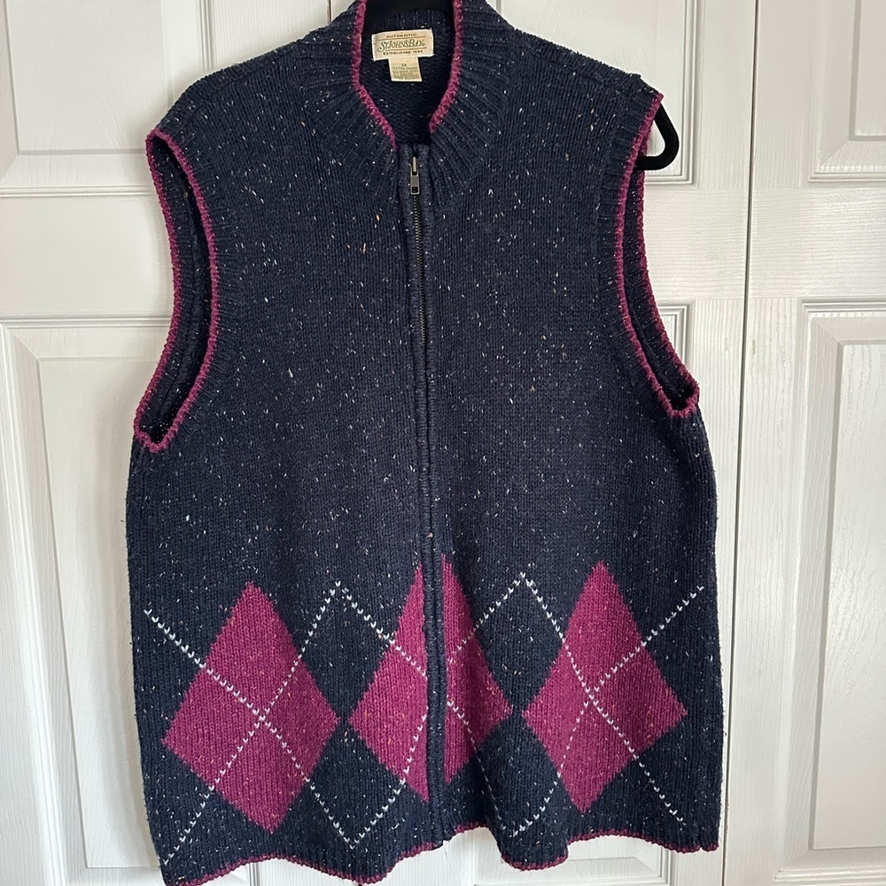 Vtg St. John's Bay Sweater Vest Womens 2X Blue Argyle Front Speckled Granny Core